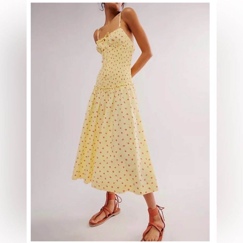 NWOT Free People Lavender Daze Midi Dress - Yellow with Strawberry Print Size M - Picture 4 of 7